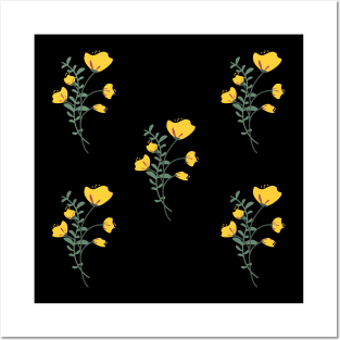 Mustard Yellow Floral pattern Posters and Art